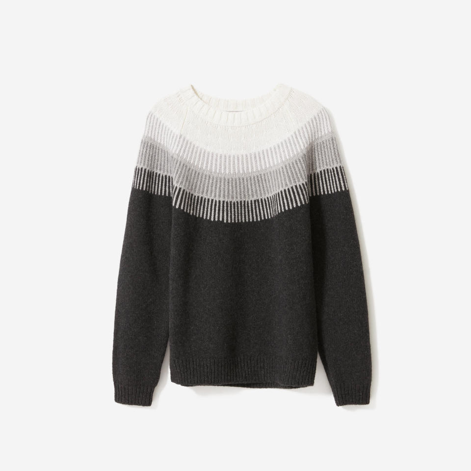 <p><strong>Everlane</strong></p><p>everlane.com</p><p><strong>$145.00</strong></p><p><a href="https://go.redirectingat.com?id=74968X1596630&url=https%3A%2F%2Fwww.everlane.com%2Fproducts%2Fmens-wool-lodge-sweater-heathercharcoal&sref=https%3A%2F%2Fwww.esquire.com%2Fstyle%2Fmens-fashion%2Fg31452088%2Feverlane-choose-what-you-pay-sale%2F" rel="nofollow noopener" target="_blank" data-ylk="slk:Buy;elm:context_link;itc:0;sec:content-canvas" class="link ">Buy</a></p><p>Who says owning a statement sweater isn't a personality trait? </p>