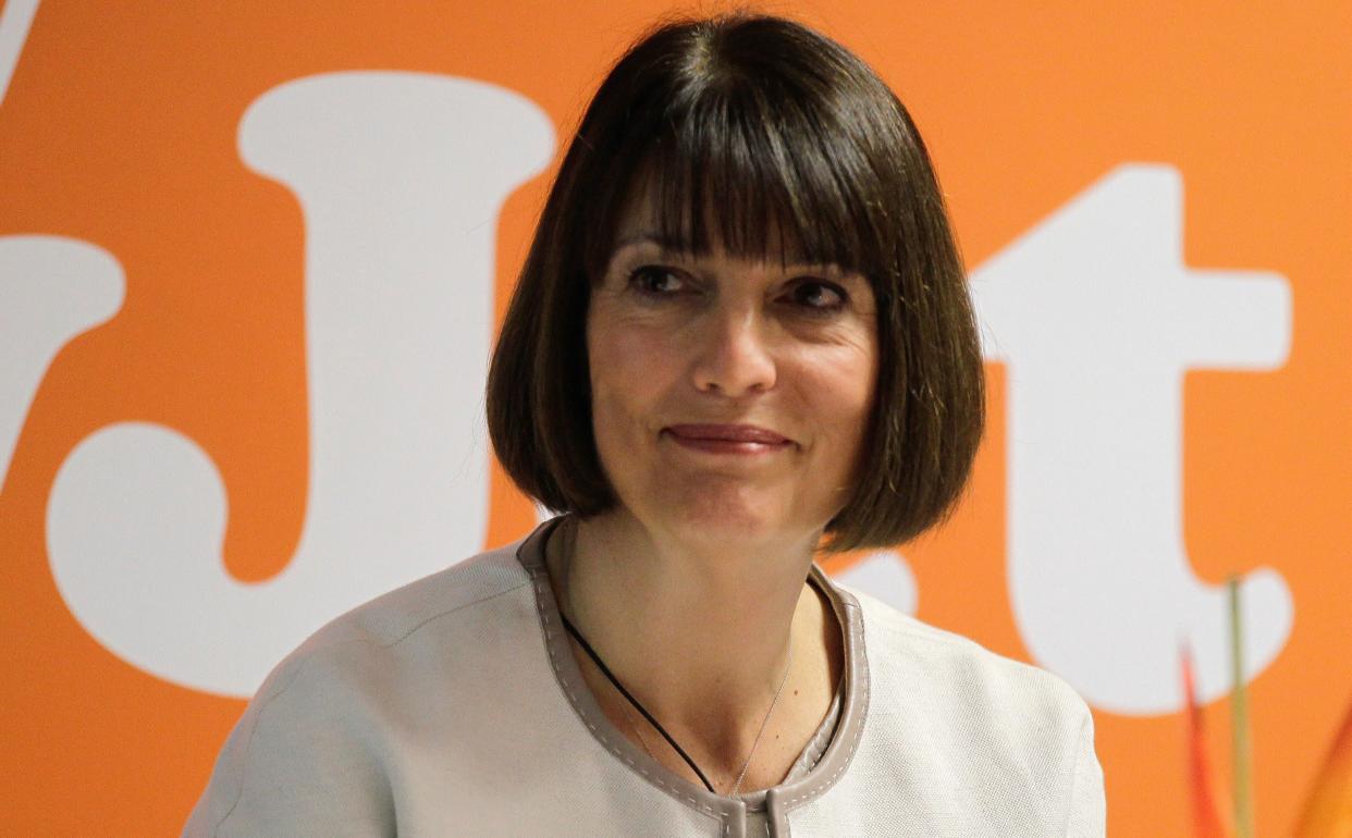 European budget airline easyJet Chief executive Carolyn McCall, from Britain, poses during the ceremony for the opening of the new Easy Jet base at Nice airport, southern France, Wednesday, March 21, 2012.(AP Photo/Lionel Cironneau)