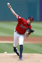 Cleveland Guardians starting pitcher Cal Quantrill throws against the Cincinnati Reds during the first inning of a baseball game, Thursday, May 19, 2022, in Cleveland. (AP Photo/Ron Schwane)