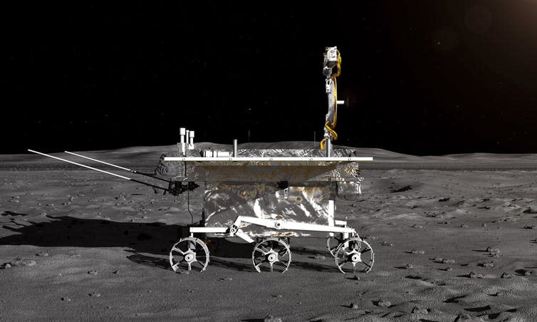 <span class="caption">Artist’s impression of the Change'4 rover.</span> <span class="attribution"><a class="link " href="http://www.epa.eu/science-photos/space-programmes-photos/chinese-lunar-probe-expected-to-land-on-moon-in-coming-days-photos-54870520" rel="nofollow noopener" target="_blank" data-ylk="slk:CNSA/EPA;elm:context_link;itc:0;sec:content-canvas">CNSA/EPA</a></span>