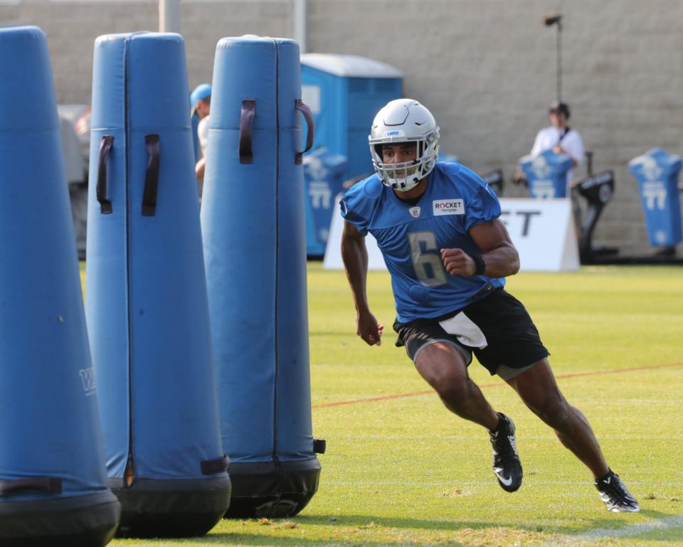 Detroit Lions receiver Tyrell Williams goes through drills during training camp Saturday, July 31, 2021 at the Allen Park facility.