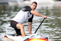 <p>Sebastian Brendel of Germany competes during the Men’s Canoe Single 1000m Final A on Day 11 of the Rio 2016 Olympic Games at the Lagoa Stadium on August 16, 2016 in Rio de Janeiro, Brazil. (Photo by Buda Mendes/Getty Images) </p>