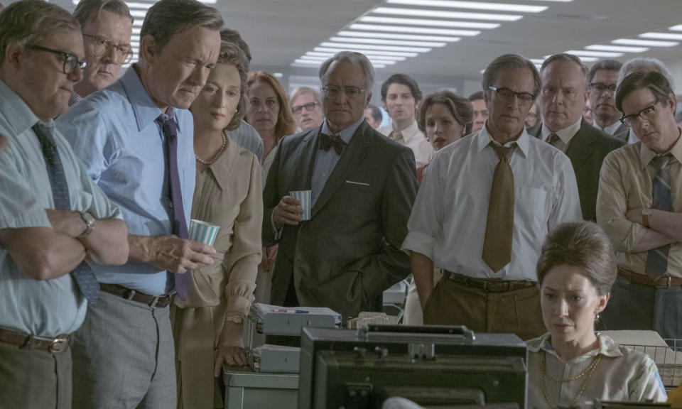 <p>Steven Spielberg’s latest drama centres on The Washington Post’s involvement in the publication of the Pentagon Papers and the female publisher who made it happen. Meryl Streep plays Kay Graham, the country’s first female newspaper publisher, Tom Hanks as Post editor-in-chief Ben Bradlee Sr, and they both prove once again why they’re acting legends. </p>