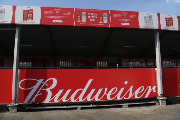 A Budweiser sign at the Fan Festival in Doha, Qatar, on Friday, ahead of the start of the FIFA World Cup.