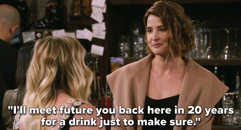 Robin telling Sophie, "I'll meet future you back here in 20 years for a drink just to make sure"