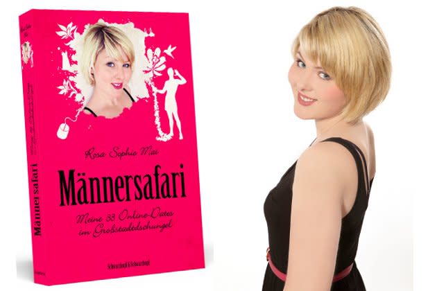 Das Buch zum Online-Dating-Experiment: "Männersafari", Schwarzkopf & Schwarzkopf Verlag, Preis 9,95 Euro (links) und die Autorin Rosa Sophie Mai (rechts)