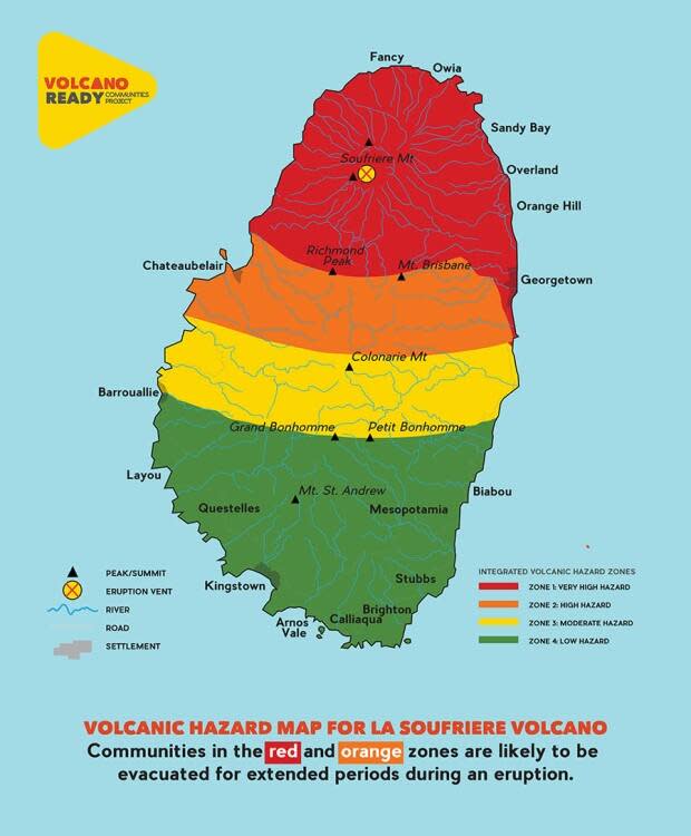 The town of Colonarie is in the yellow zone of the St. Vincent and the Grenadines emergency management volcanic hazard map.