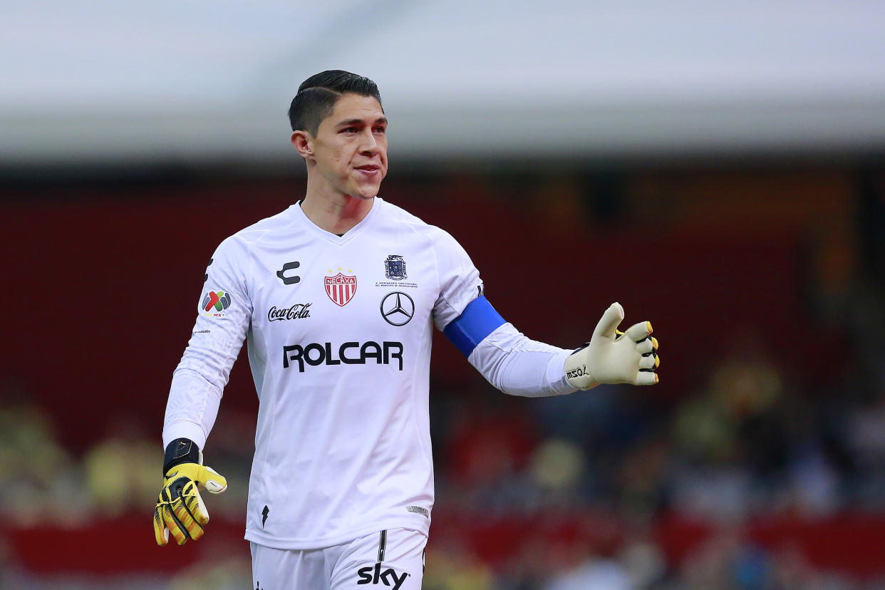 MEXICO CITY, MEXICO - FEBRUARY 29: Hugo Gonzalez goalkeeper of Necaxa during the 8th round match between America and Necaxa as part of the Torneo Clausura 2020 Liga MX at Azteca Stadium on February 29, 2020 in Mexico City, Mexico. (Photo by Mauricio Salas/Jam Media/Getty Images)