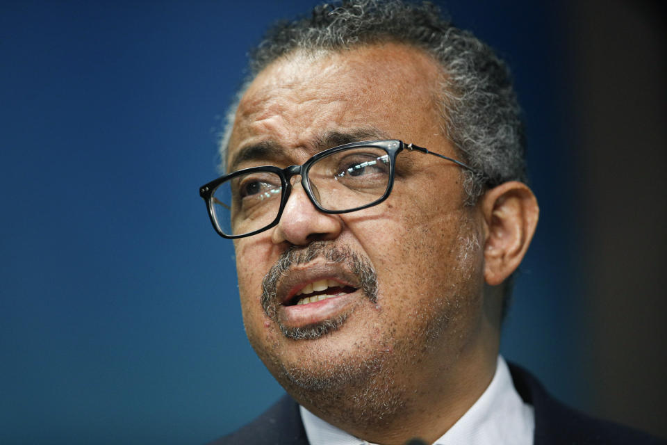 FILE - The head of the World Health Organization, Tedros Adhanom Ghebreyesus speaks during a media conference at an EU Africa summit in Brussels on Feb. 18, 2022. A woman victimized by a World Health Organization doctor during a recent Ebola outbreak in Congo said she is shocked that no senior officials were punished for the sexual abuse and exploitation claims affecting dozens of women in the conflict-ridden country. Anifa, a young Congolese woman who worked at an Ebola treatment center in Beni during the outbreak, said she could not understand WHO’s seeming excusal of misconduct. (Johanna Geron/Pool Photo via AP, File)