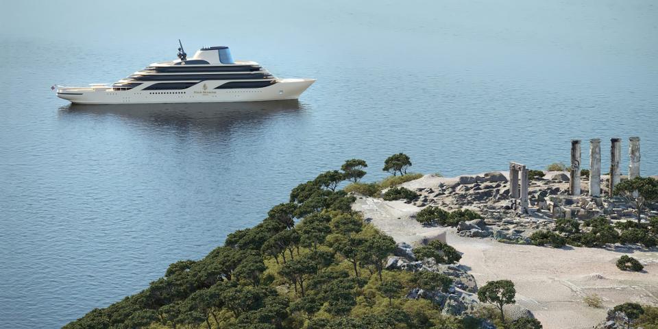 A rendering of the upcoming Four Seasons yacht-cruise ship
