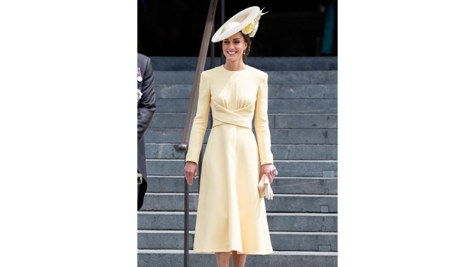 Catherine, Duchess of Cambridge attends the National Service of Thanksgiving at St Paul's Cathedral on June 03, 2022 in London, England