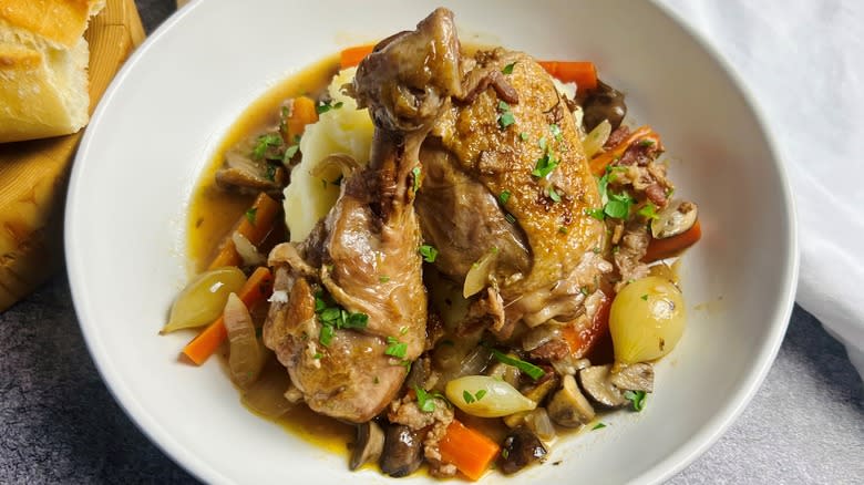 coq au vin serving in bowl