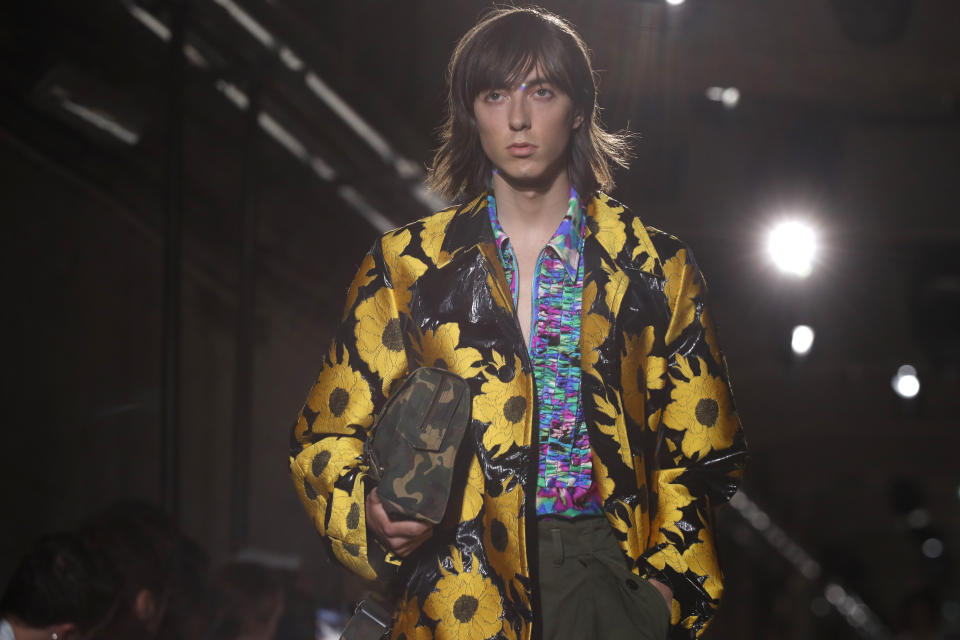 A model wears a creation for the Dries van Noten mens Spring-Summer 2020 fashion collection presented in Paris, Thursday, June 20 2019. (AP Photo/Thibault Camus)