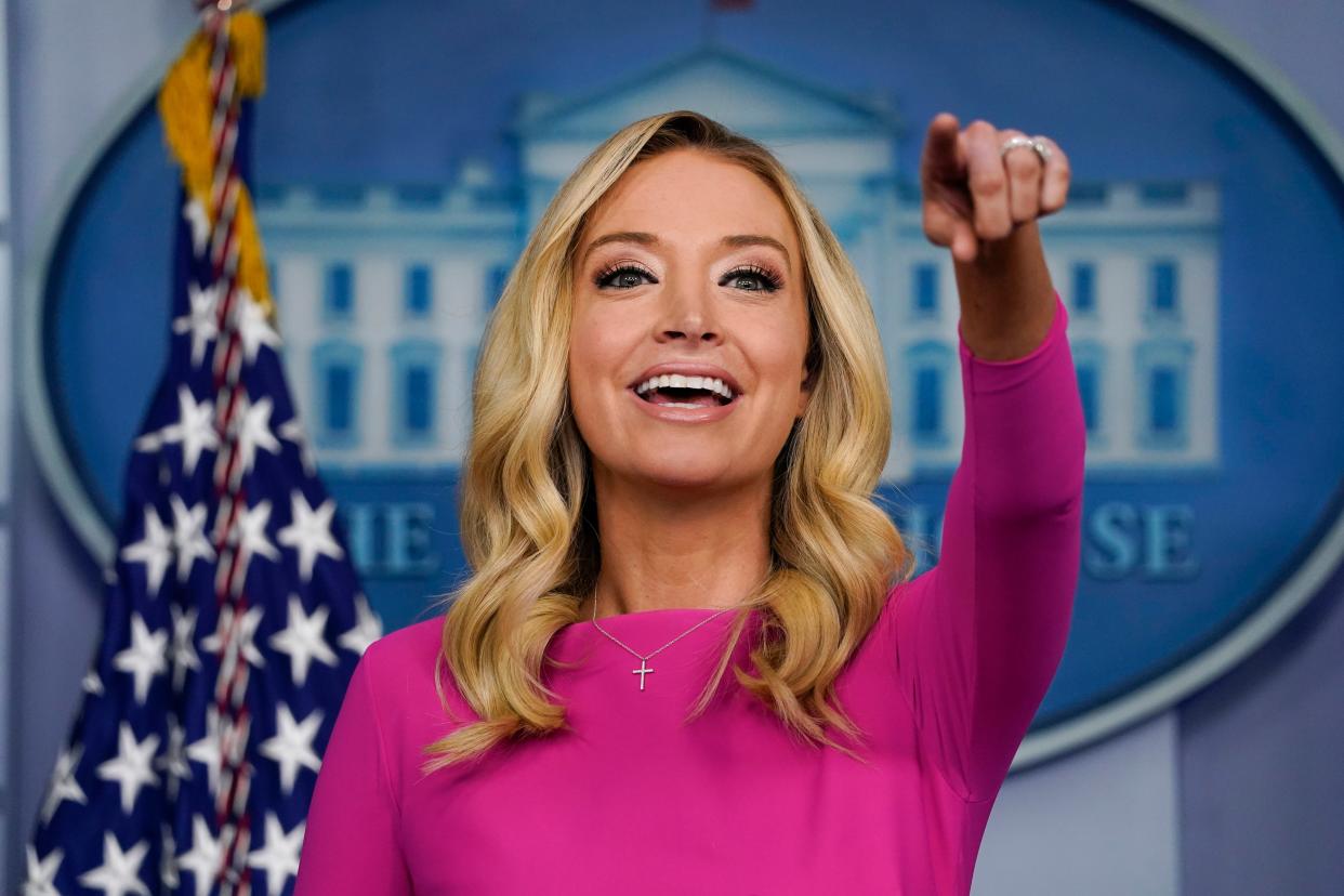 In this Dec. 2, 2020 file photo, White House press secretary Kayleigh McEnany speaks during a briefing at the White House in Washington. McEnany has signed on as a Fox News contributor.