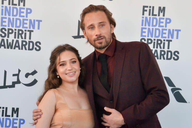 Matthias Schoenaerts (R) and Gideon Adlon attend the Film Independent Spirit Awards in 2020. File Photo by Jim Ruymen/UPI