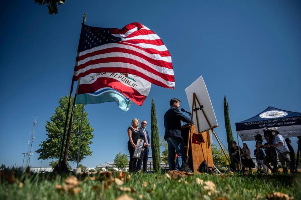 Chris Didier speaks Thursday, Sept. 1, 2022, to the media about his son Zachary Didier, who was 17 when he died of fentanyl poisoning, after Virgil Xavier Bordner was sentenced in Placer Superior Court to 17 years in prison for selling the fatal drug.