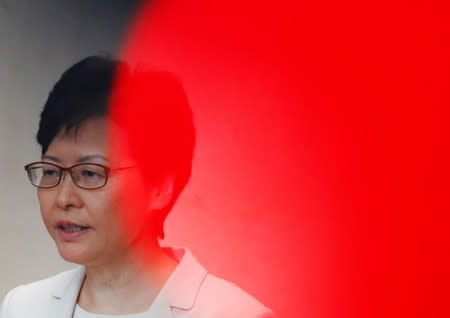 FILE PHOTO: Hong Kong's Chief Executive Carrie Lam addresses a news conference in Hong Kong, China