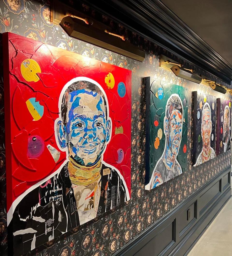 Artwork by Kris Rhymes is displayed at House Three Thirty in Akron near the entrance to the LeBron James' Home Court museum. Rhymes is a visual artist from Arizona.