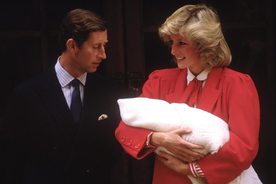 Diana Princess of Wales and Prince Charles with new born Prince Harry, leave St.Mary's Hospital