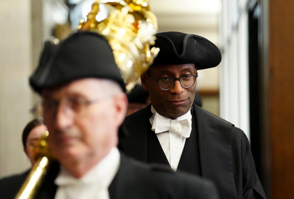 Speaker of the House of Commons Greg Fergus takes part in the Speakers Parade prior to question period on Parliament Hill in Ottawa on Wednesday, May 1, 2024. (Sean Kilpatrick/The Canadian Press - image credit)