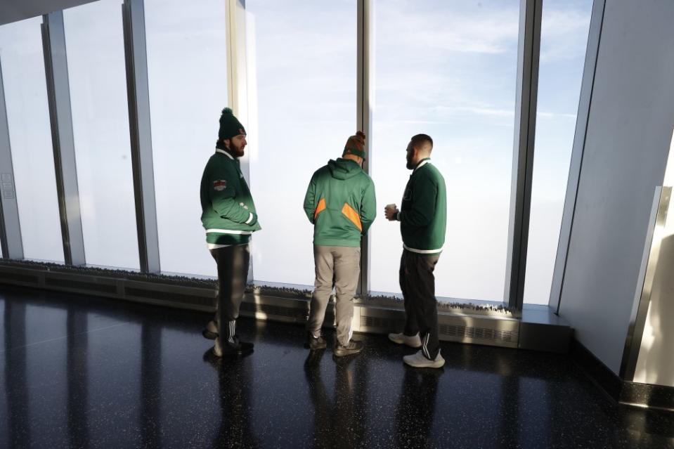 Rutgers football and the Miami Hurricanes visit One World Observatory and then visited the 9/11 Memorial and Museum. Photos via the New York Yankees and the Bay Boy Mowers Pinstripe Bowl.