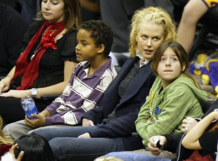 Nicole Kidman with her children Connor at a Los Angeles Lakers game in 2004. Photo: Matthew Simmons/Getty Images