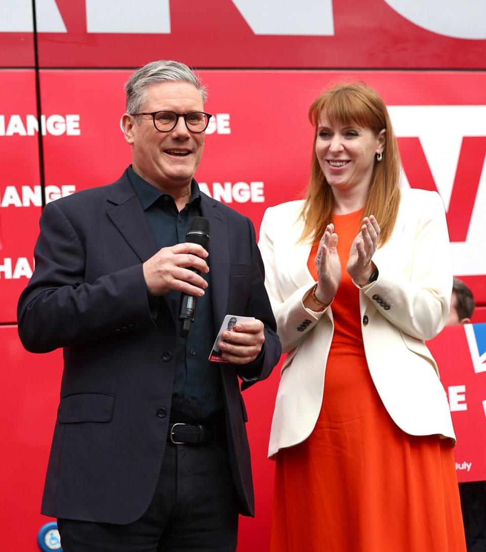 Labour Party launching their election campaign "Battle Bus", with party leader Keir Starmer, deputy leader Angela Rayner and shadow chancellor Rachel Reeves