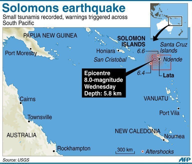 Graphic showing Santa Cruz islands in the Solomons, hit by an 8.0-magnitude quake on Wednesday