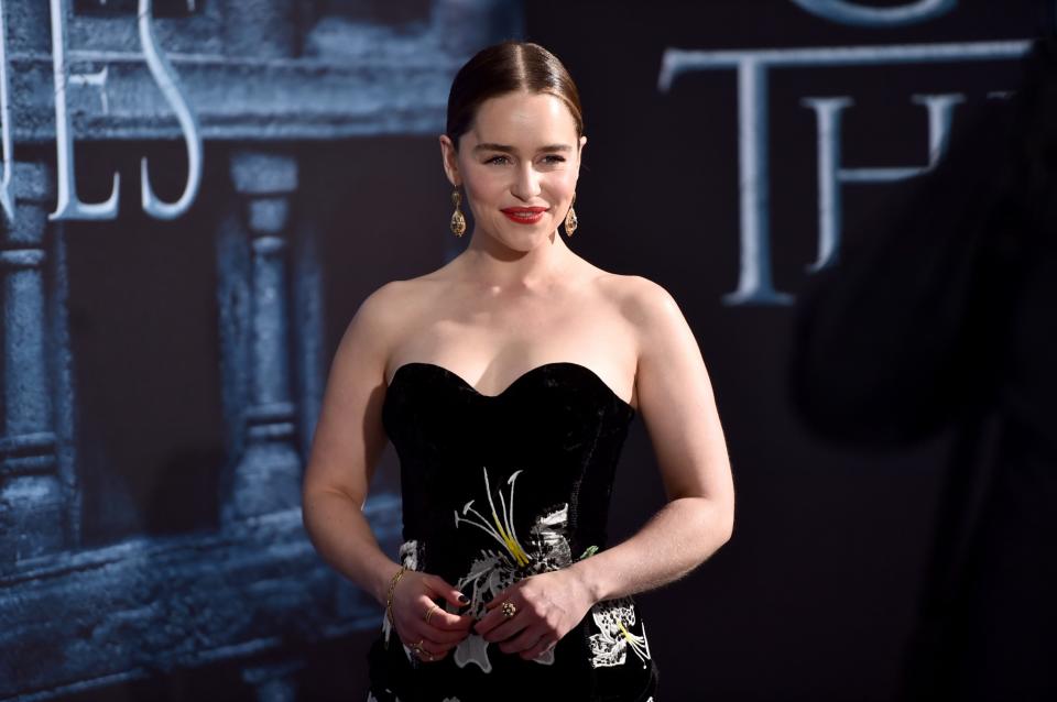 <p>HOLLYWOOD, CALIFORNIA – APRIL 10: Actress Emilia Clarke attends the premiere of HBO’s ‘Game Of Thrones’ Season 6 at TCL Chinese Theatre on April 10, 2016 in Hollywood, California. (Photo by Alberto E. Rodriguez/Getty Images) </p>