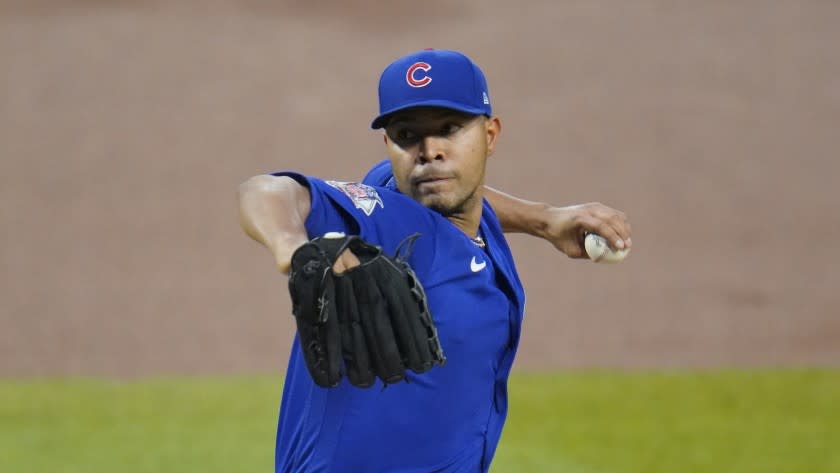Chicago Cubs starting pitcher Jose Quintana delivers during the first inning of a baseball game against the Pittsburgh Pirates in Pittsburgh, Tuesday, Sept. 22, 2020. (AP Photo/Gene J. Puskar)