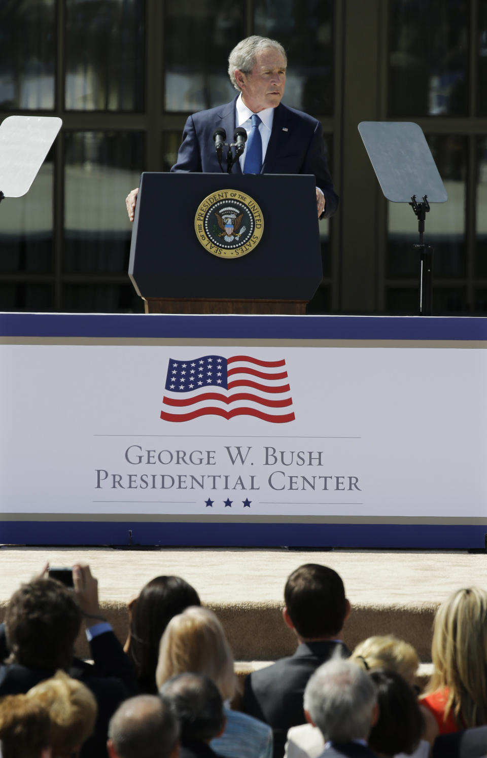 Former president George W. Bush speaks during the dedication of the George W. Bush presidential library on Thursday, April 25, 2013, in Dallas. (AP Photo/David J. Phillip) 