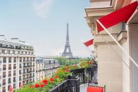 <p>Set on the prestigious Avenue Montaigne, the French fashion boulevard, the <a href="https://www.dorchestercollection.com/en/paris/hotel-plaza-athenee/" rel="nofollow noopener" target="_blank" data-ylk="slk:Plaza Athénée" class="link ">Plaza Athénée</a> is Paris’ home of haute couture. Christian Dior opened his first boutique right on the other side of the Avenue to attract the Plaza’s guests and held many fashion shows and photo-shoots at the hotel. Over the years, the Palace became the rendezvous point for many film producers, directors, actors and models. This passion for fashion goes from the decoration of the 208 rooms and suites to the Dior Institut Spa. The recently renovated seventh floor, by the duo Bruno Moinard and Claire Bétaille, brings an art deco touch to the classical interiors of the Palace.<br></p>