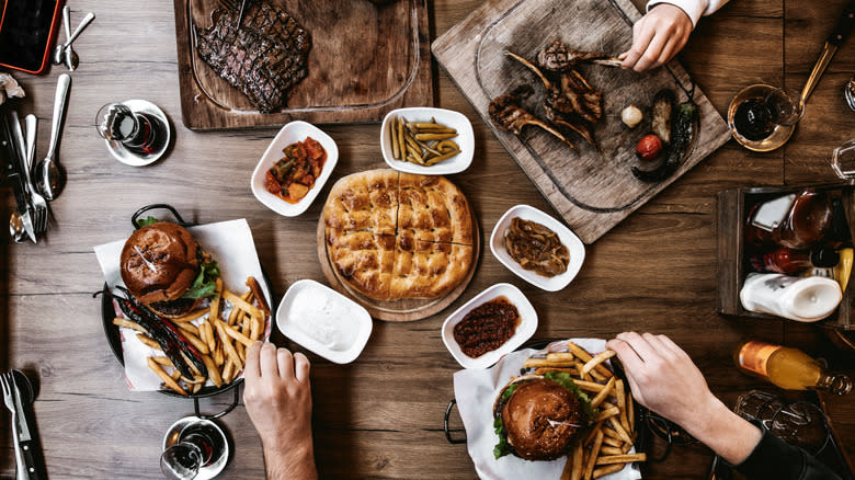 steakhouse diner table aerial view