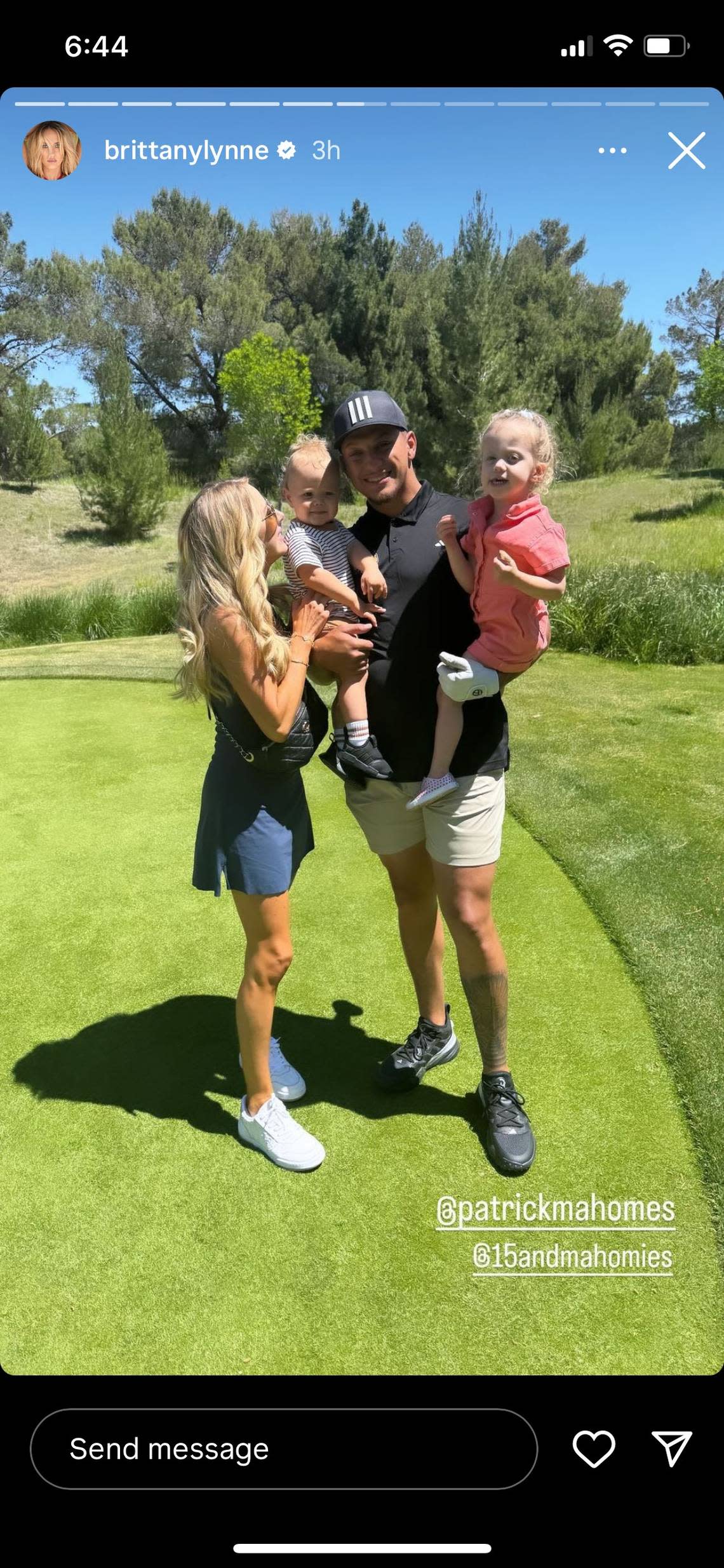 Patrick Mahomes with his son, Bronze, and daughter, Sterling.