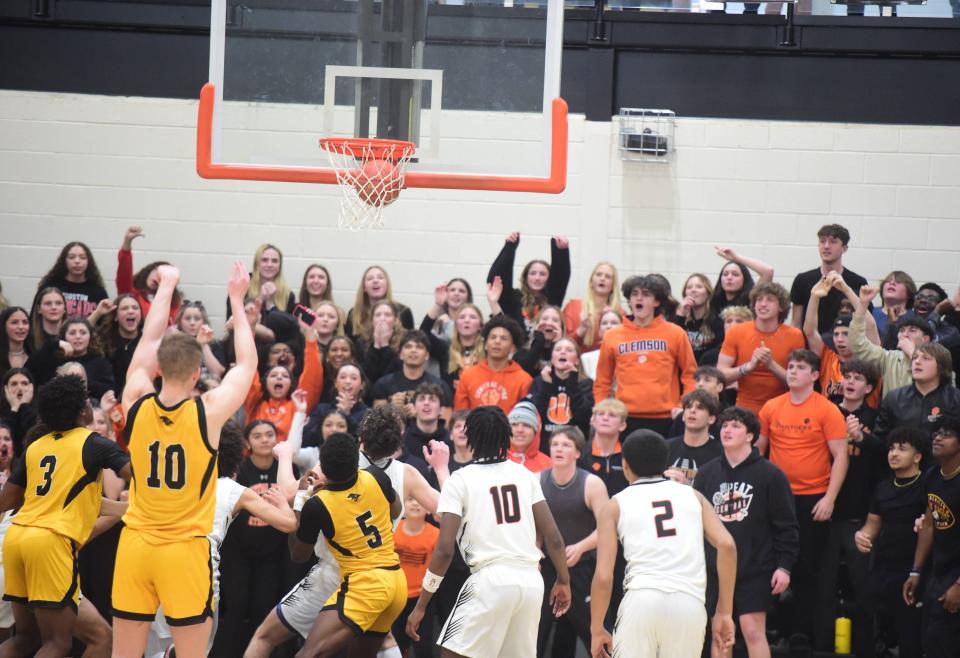 Red Lion's Joe Sedora hits the game-winning free throw in the Lions 66-65 road win over Central York in the District 3 Class 6A quarterfinals Friday, Feb. 23, 2024.