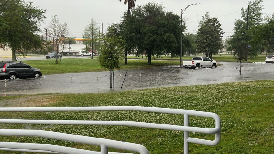 Flooding on Norman C. Francis in New Orleans on Wednesday, April 10, 2024. (WGNO/Cole Walker)