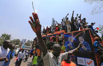 Supporters of the opposition National Super Alliance (NASA) coalition participate in a demonstration calling for the removal of Independent Electoral and Boundaries Commission (IEBC) officials in Nairobi, Kenya September 26, 2017. REUTERS/Thomas Mukoya