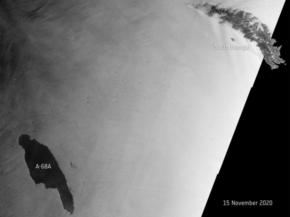 A68a was seen around 200km off the coast of South GeorgiaEuropean Space Agency