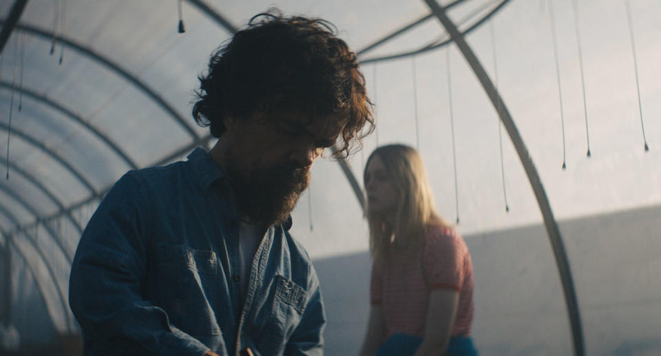 Peter Dinklage as Del and Elle Fanning as Grace in <i>I Think We’re Alone Now</i> (The Movie Partnership)