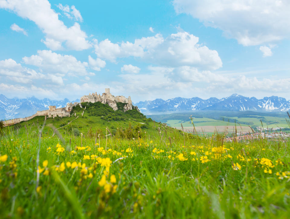 Spis Castle on the hill on the North of Slovak republic and Tatra mountains on background