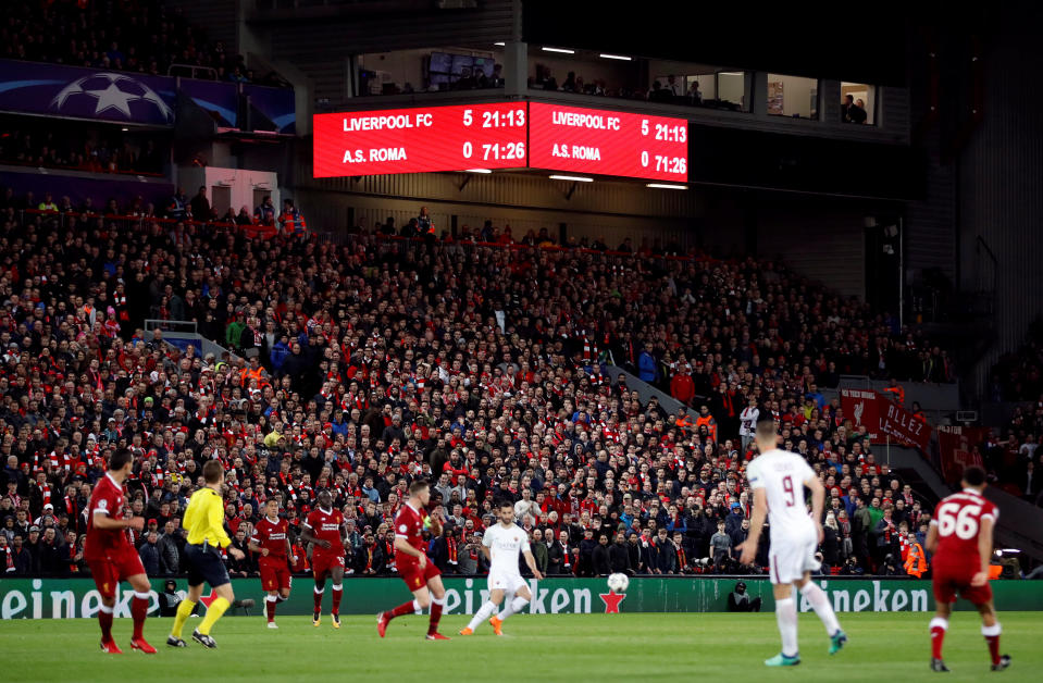 Soccer Football – Champions League Semi Final First Leg – Liverpool vs AS Roma – Anfield, Liverpool, Britain – April 24, 2018 General view during the match Action Images via Reuters/Carl Recine