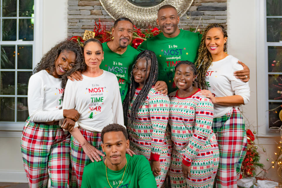 Cast of 'A Wesley Christmas' movie dressed in Christmas pajamas