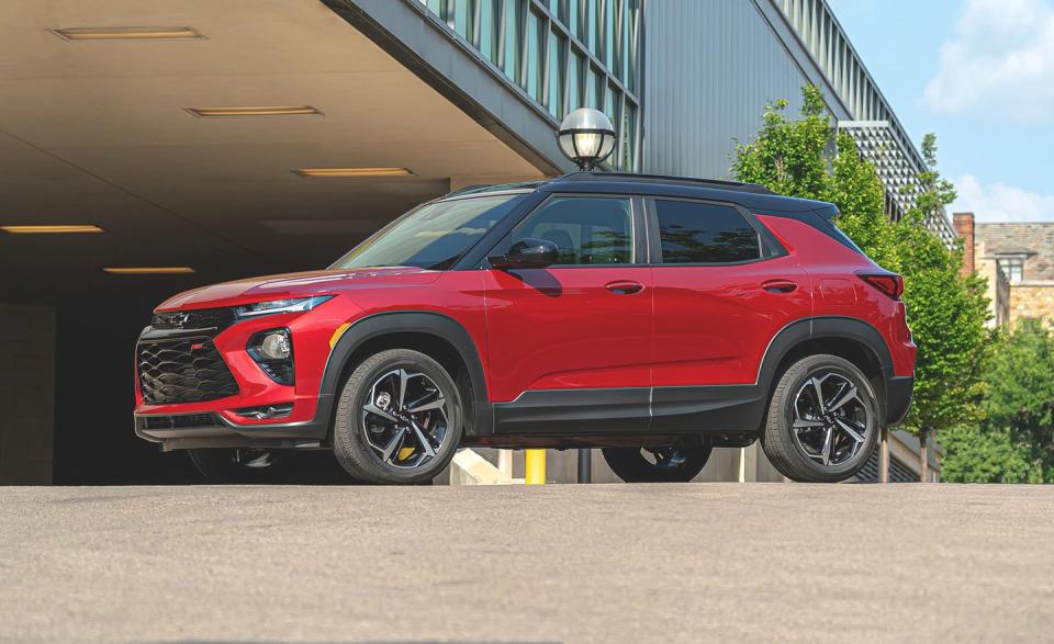 <p>We'll start off slow. The <a href="https://www.caranddriver.com/chevrolet/trailblazer" rel="nofollow noopener" target="_blank" data-ylk="slk:Chevrolet Trailblazer;elm:context_link;itc:0;sec:content-canvas" class="link ">Chevrolet Trailblazer</a> isn't quick or fast, but it does offer a spacious cabin and an EPA-estimated highway fuel economy of 33 mpg. Base Trailblazers come with a 137-hp 1.2-liter three-cylinder, and a 155-hp turbocharged 1.3-liter three-cylinder is as hot as the trail gets. A continuously variable automatic transmission (CVT) is standard on both models. All-wheel-drive models get a nine-speed automatic.</p><p>It's not the slowest in the segment. That yawn award goes to the <a href="https://www.caranddriver.com/reviews/a15090340/2018-toyota-c-hr-test-review/" rel="nofollow noopener" target="_blank" data-ylk="slk:Toyota C-HR;elm:context_link;itc:0;sec:content-canvas" class="link ">Toyota C-HR</a> and its crawl to 60 mph in 10.9 seconds. And try as it might to disguise itself as sporty in RS trim, the 18-inch wheels actually make the ride worse, even at the Trailblazer's relaxed pace. </p>