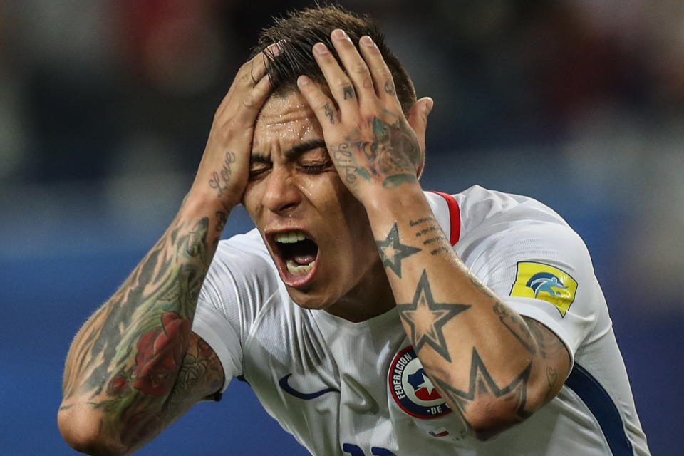 Eduardo Vargas cannot believe his goal is ruled out…