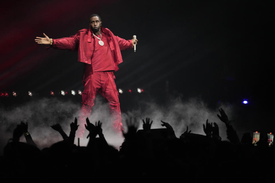 FILE - Sean "Diddy" Combs performs during the MTV Video Music Awards Tuesday, Sept. 12, 2023, at the Prudential Center in Newark, N.J. Two years before he was killed, in 1994, rapper Tupac Shakur was wounded in a shooting during a robbery in a Manhattan hotel. Shakur openly accused rappers Notorious B.I.G. and Combs of having prior knowledge of the shooting, which both vehemently denied. His accusations were enough to spark a bitter fight that divided the rap community and fans. (Photo by Charles Sykes/Invision/AP, File)