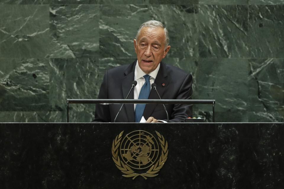 Portugal's President Marcelo Rebelo de Sousa addresses the 74th session of the United Nations General Assembly, Tuesday, Sept. 24, 2019, at the United Nations headquarters. (AP Photo/Frank Franklin II)