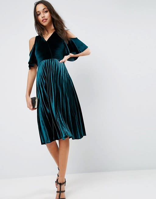 Cold Shoulder Velvet Midi Dress