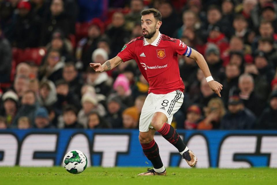 Bruno Fernandes on the ball during Manchester United’s win over Burnley (AP)