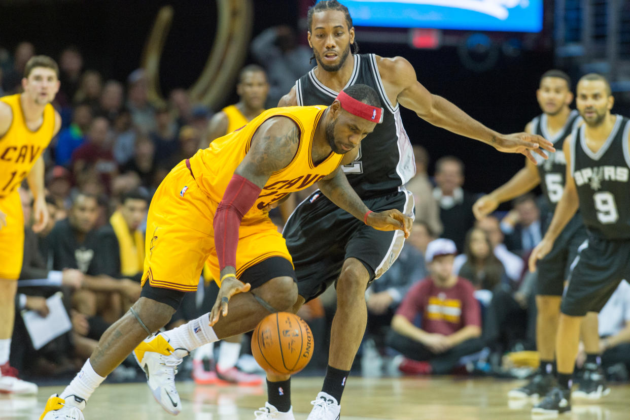 The Philadelphia 76ers are reportedly interested in either trading for Kawhi Leonard or signing LeBron James this offseason. (Getty Images)