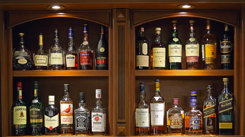 bottles in liquor cabinet